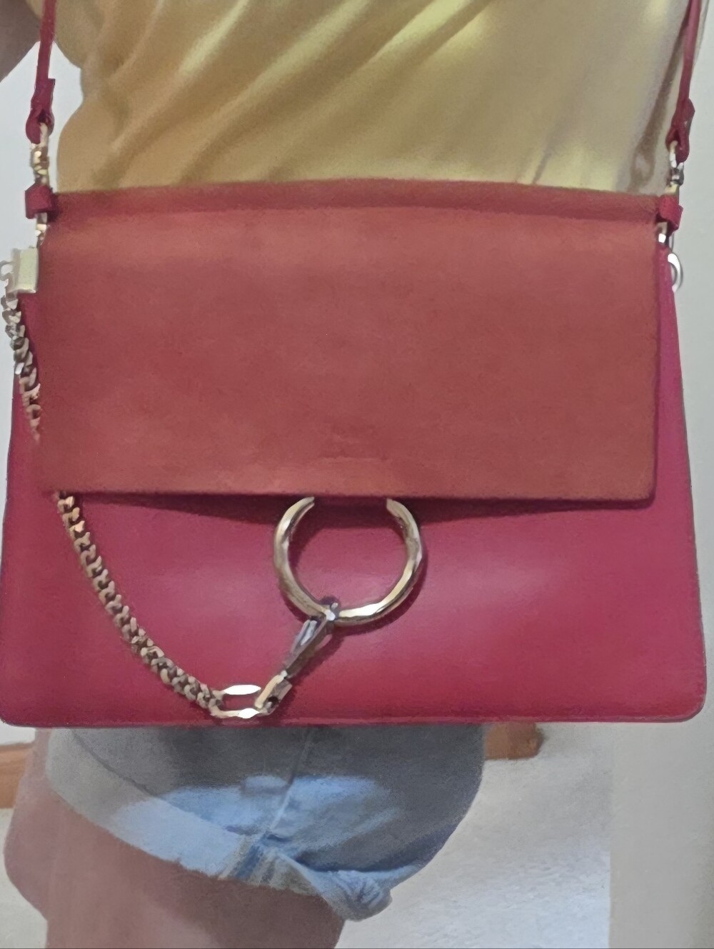 CHLOE FAYE MEDUIM RED LEATHER & SUEDE SHOULDER / CROSSBODY BAG! STRIKING!